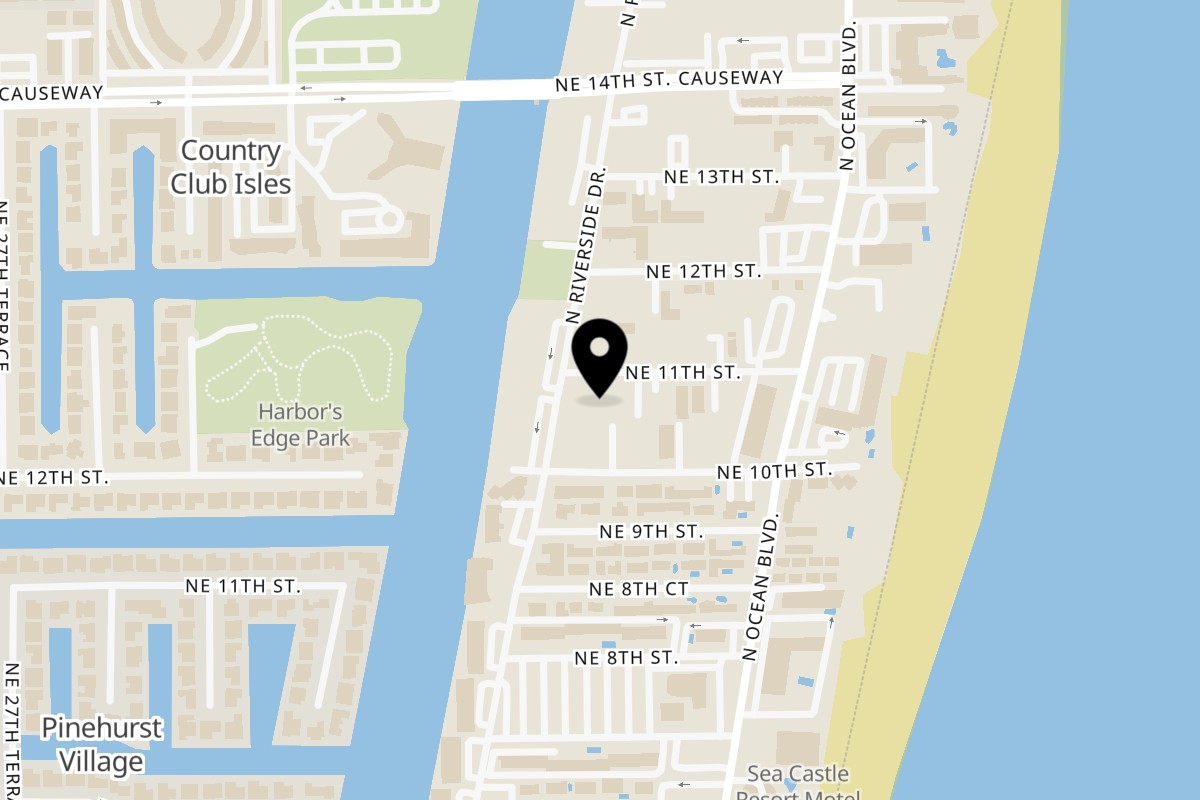 Map showing the location of Thai Plus on 3208 NE 11th St in Pompano Beach